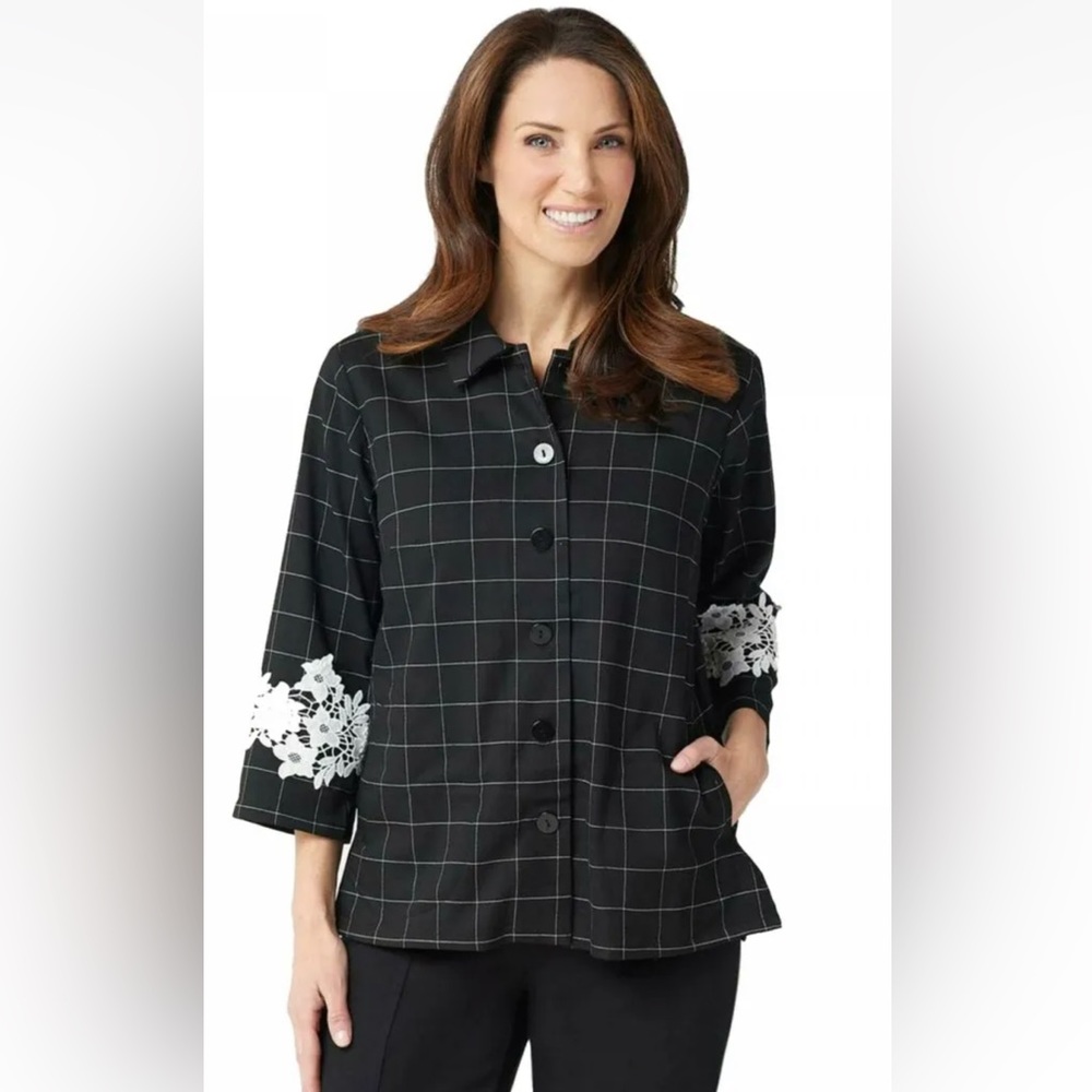 Linea by Louis Dell'Olio Windowpane Jacket w Lace ~ A347439 Black